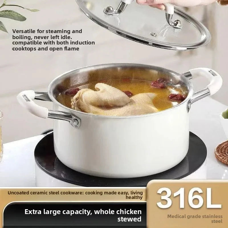 White Ceramic Stainless Soup Pot