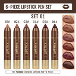 6PCS/Set Waterproof Matte Lipstick Pencil - Contour Tint Lipstick, Non-Stick Cup Lipliner Pen, Long-Lasting Matte Finish, All Skin Types, Beauty Makeup Art, Matte Finish Lipstick