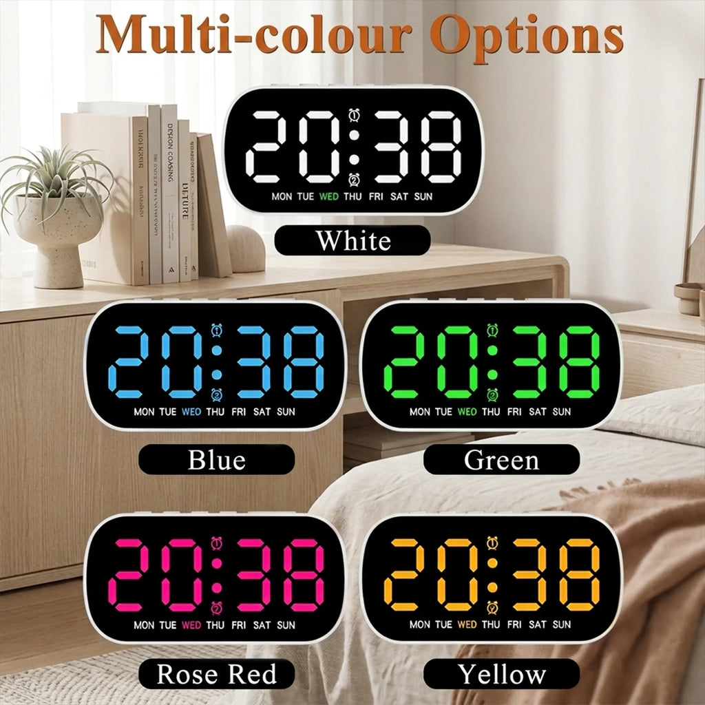LED Digital Alarm Clock USB Powered Temperature Date Week Dual Alarm Night Mode Snooze Clock 5 Level Brightness 12/24H LED Clock