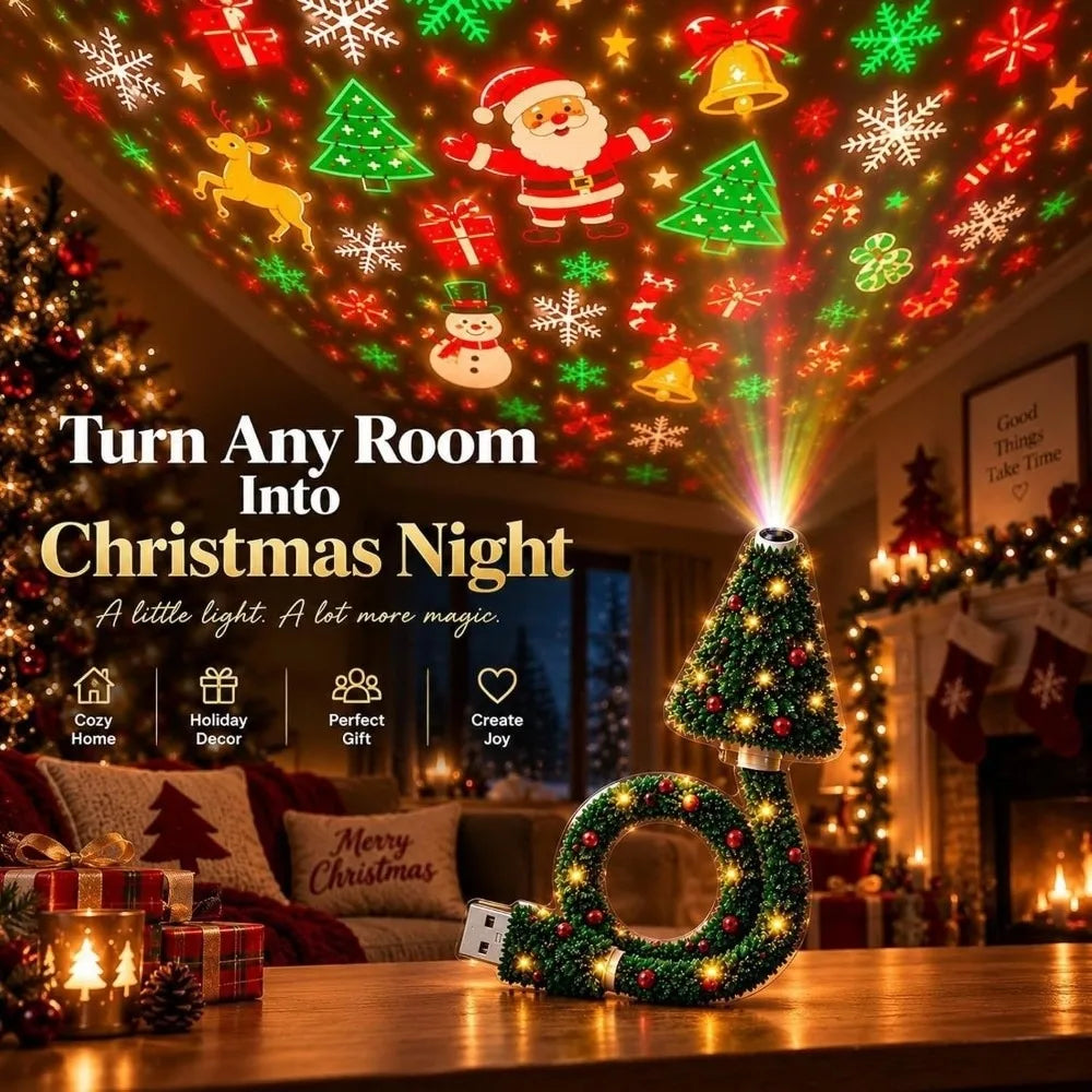 New Plug and Play Christmas Projector Lights Christmas Tree USB Powered LED Projection Lamp Christmas Tree Light Home Decor