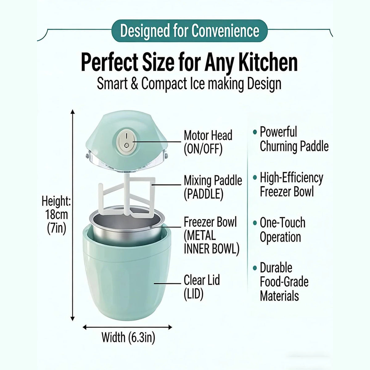 Single Serve Personal Ice Cream Maker Just 15 Minutes Personal Gelato & Sorbet Machine One-Touch Ideal for Summer Desserts