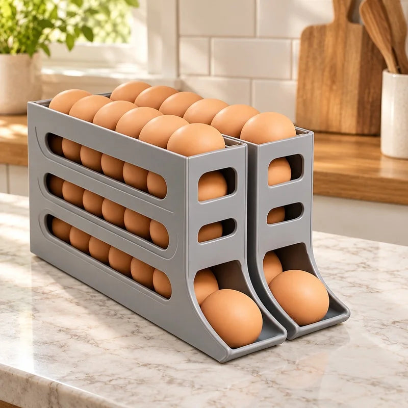 4-Layer Rolling Egg Holder for Refrigerator, Space-Saving Kitchen Fridge Storage Rack