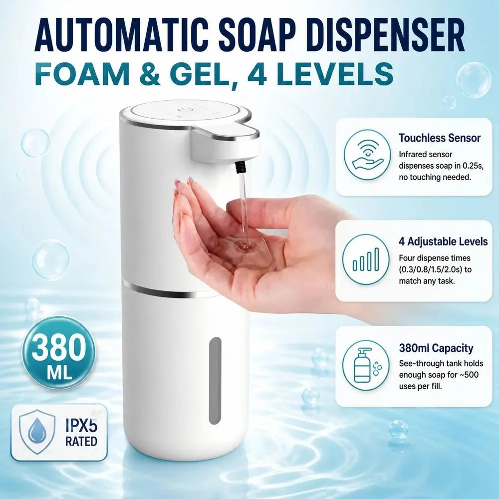 Automatic Soap Dispenser Liquid Foam Touchless Soap Dispenser 380ML USB Rechargeable 4 Level Adjustable Hand Sanitizer P11
