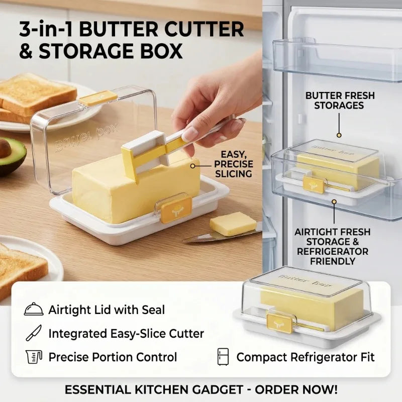 Sealed Butter Dish with Lid Cutter Suitable for Countertop and Refrigerator Storage Kitchen Butter Container