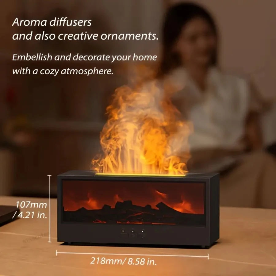 3D flame aroma diffuser humidifier, RGB lights & remote. Timer adjustable, auto shut-off. Ideal for bedroom, office & gifts.