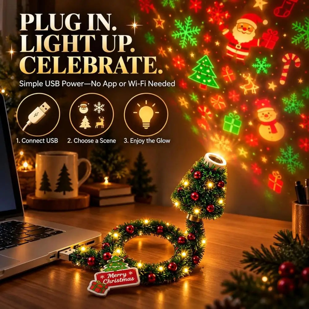 New Plug and Play Christmas Projector Lights Christmas Tree USB Powered LED Projection Lamp Christmas Tree Light Home Decor