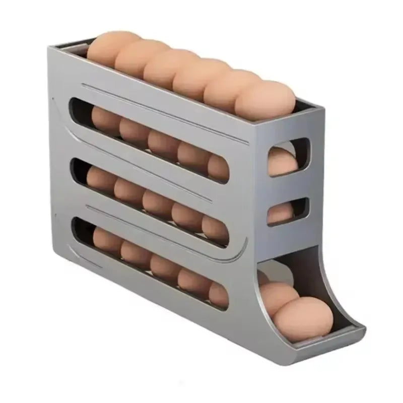 4-Layer Rolling Egg Holder for Refrigerator, Space-Saving Kitchen Fridge Storage Rack
