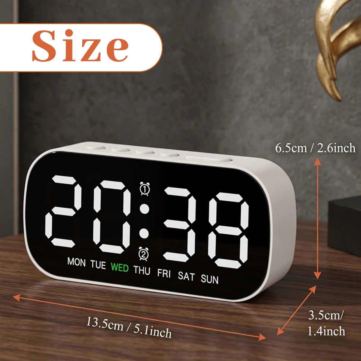 LED Digital Alarm Clock USB Powered Temperature Date Week Dual Alarm Night Mode Snooze Clock 5 Level Brightness 12/24H LED Clock