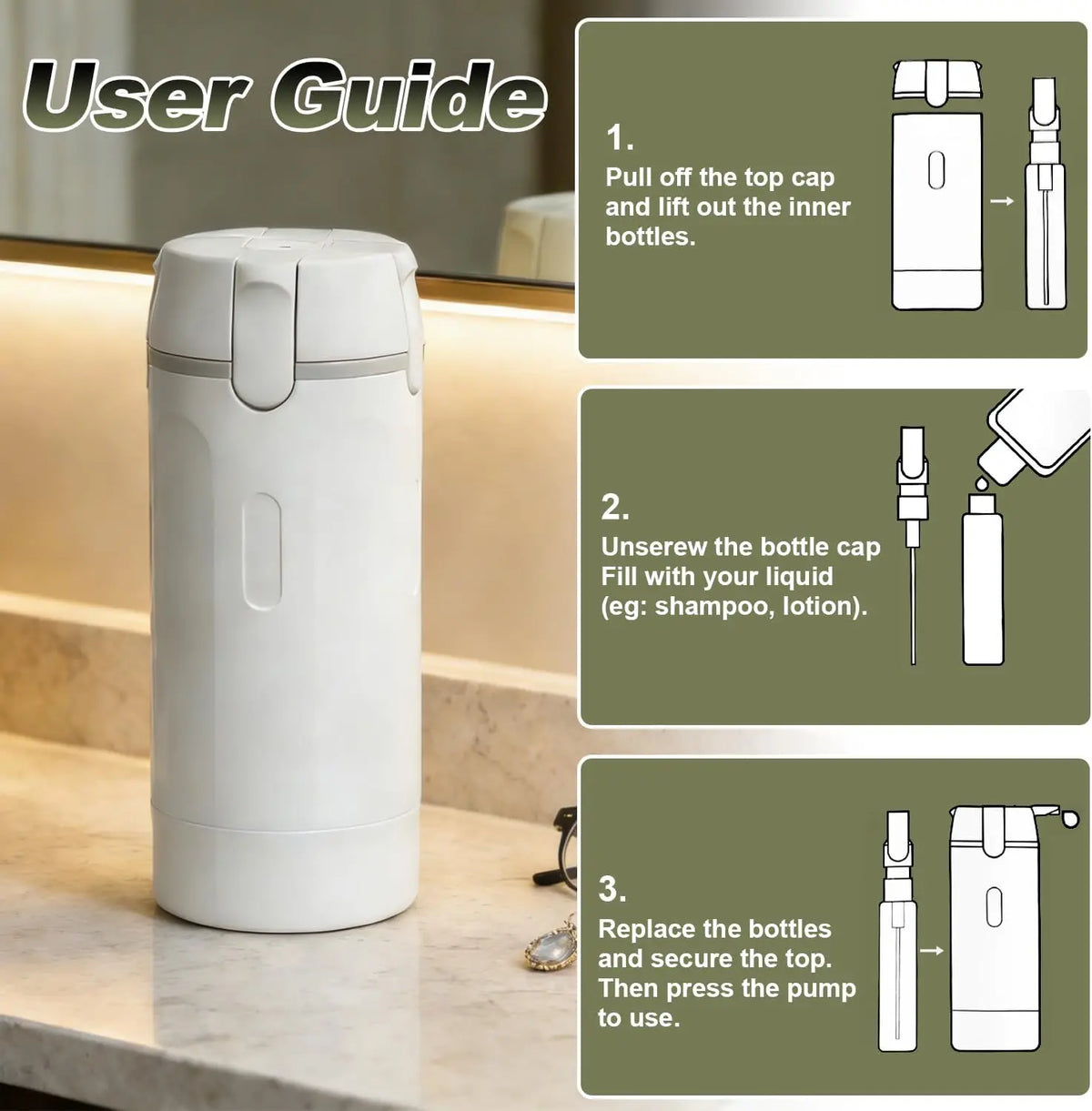 4 in 1 Travel Dispenser Bottles,4Pcs 30ML Leak Proof Pump Bottle with Label Stickers,Portable Refillable Container for Toiletrie