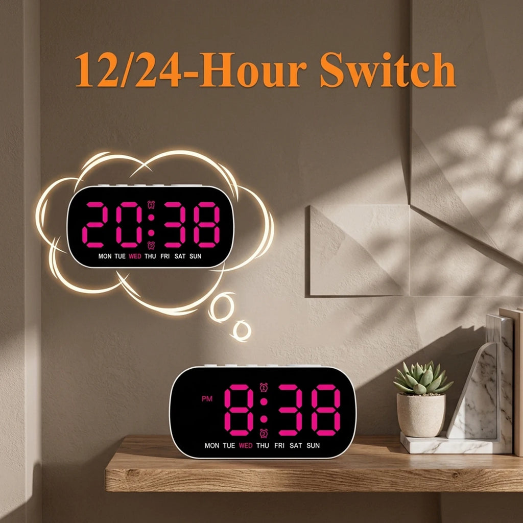 LED Digital Alarm Clock USB Powered Temperature Date Week Dual Alarm Night Mode Snooze Clock 5 Level Brightness 12/24H LED Clock