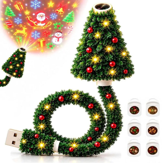 New Plug and Play Christmas Projector Lights Christmas Tree USB Powered LED Projection Lamp Christmas Tree Light Home Decor