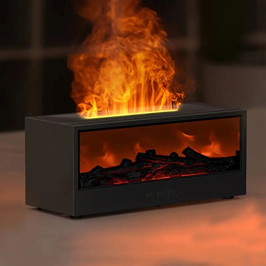 3D flame aroma diffuser humidifier, RGB lights & remote. Timer adjustable, auto shut-off. Ideal for bedroom, office & gifts.