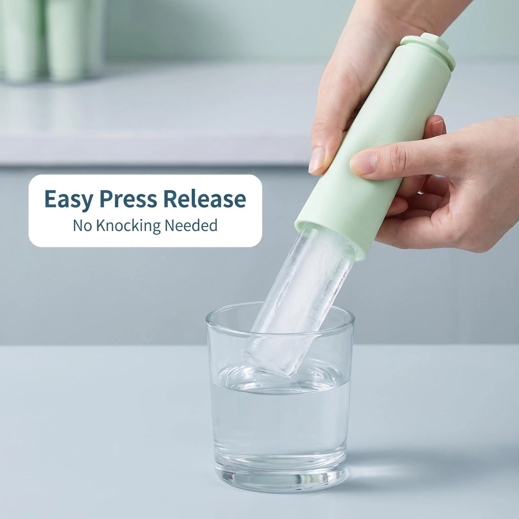 Mint Green Long Ice Pop Mold Set, Easy Press Release Ice Stick Tray with Carry Handle Clear PET Storage Bucket 7 Units for Drink