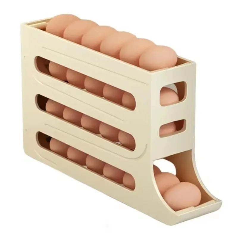 4-Layer Rolling Egg Holder for Refrigerator, Space-Saving Kitchen Fridge Storage Rack