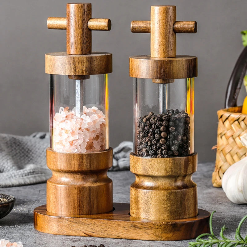 1PC/3PCS Creative Pepper Grinder, Acacia Wood Home Acrylic Transparent Pepper Mill, Kitchen Lantern Sea Salt Grinder Bottle