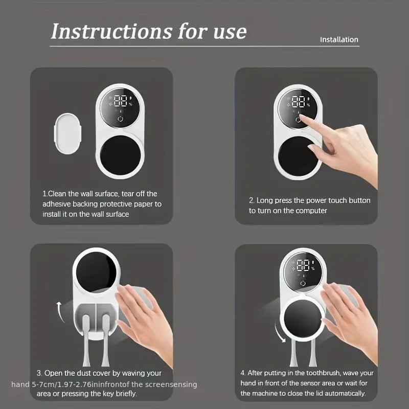 UV Wireless Portable Rechargeable Wall Mounted Electric Toothbrush Sterilizer Dryer for Oral Hygiene