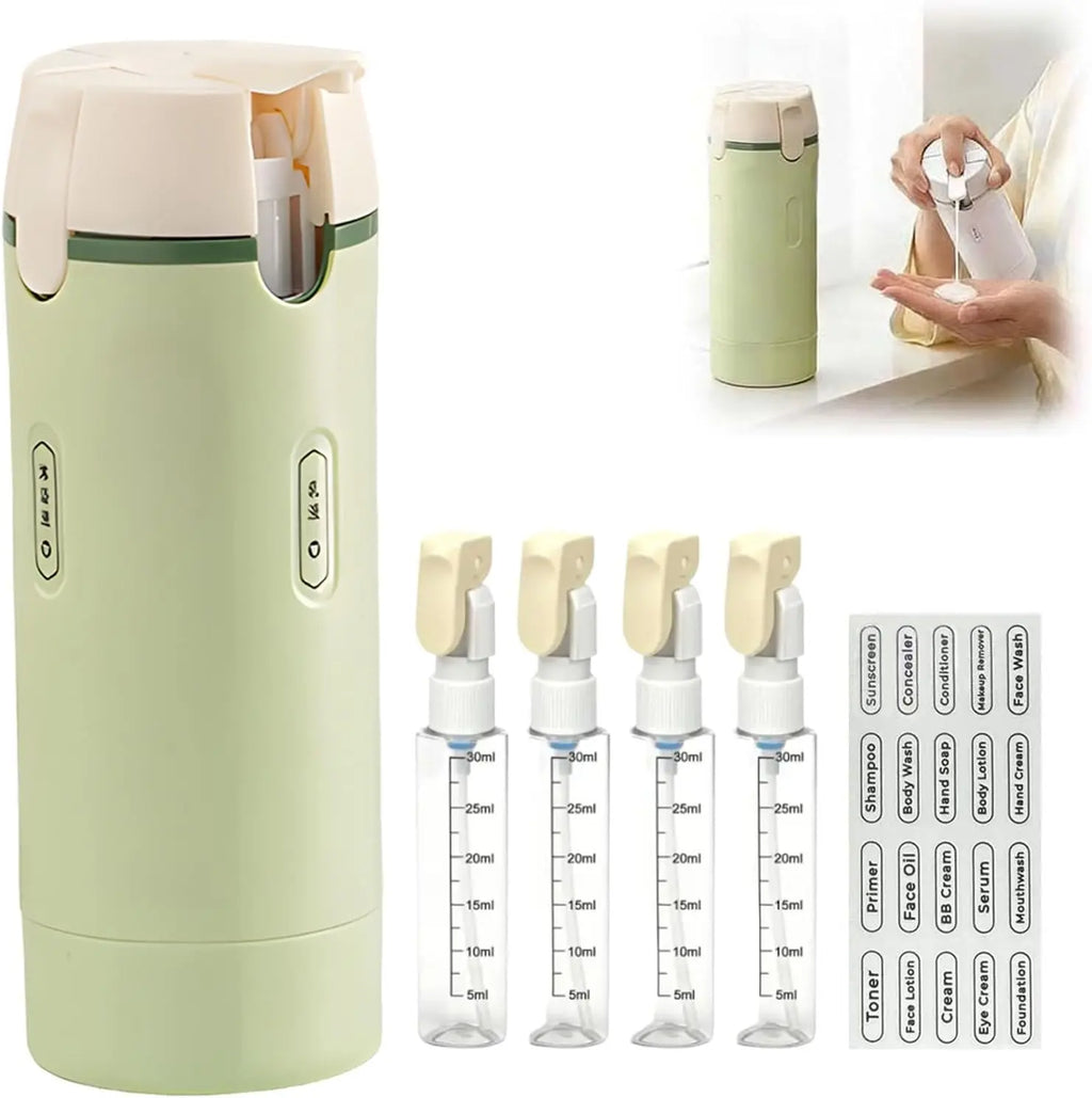 4 in 1 Travel Dispenser Bottles,4Pcs 30ML Leak Proof Pump Bottle with Label Stickers,Portable Refillable Container for Toiletrie